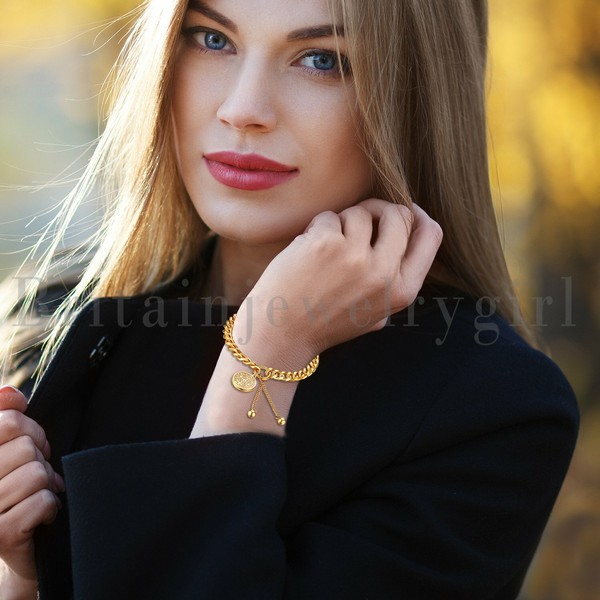 Alternate view of Gold Plated Catholic St. Benedict Exorcism Medal Cuban Chain Bracelet 7.9"