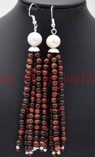 New 4mm Multicolor Jade Tiger's Eye Round Gemstone Beads 925 Silver Earrings - Picture 30 of 46