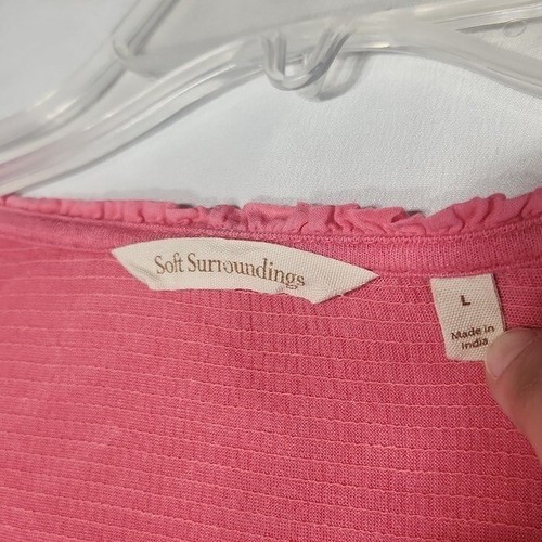 Soft Surroundings Tunic Lace Trim Long Sleeve Top Pink Size Large Floral Henley - Picture 5 of 6