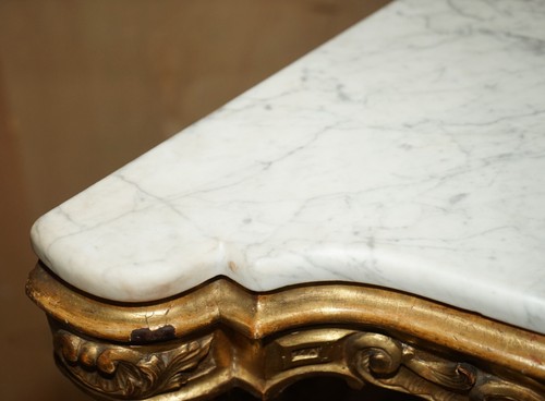 EXQUISITE ANTIQUE ITALIAN GOLD GILTWOOD ITALIAN MARBLE HERM CARVED CORNER TABLE - Picture 9 of 12