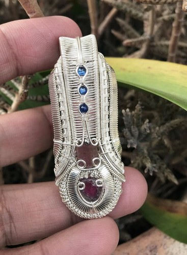 Wire Wrap Pendant, Watermelon Tourmaline Pendant Jewelry Tourmaline Sapphire - Picture 4 of 7