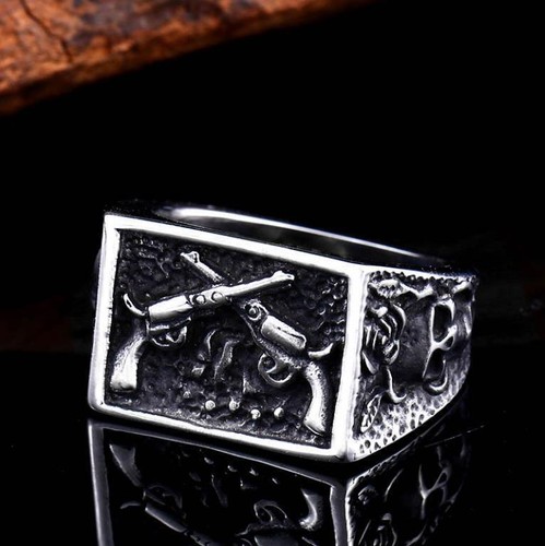 Men Unique Gothic Punk Retro Tree of Life Skull Bullhead Cross Rattlesnake Ring - Picture 61 of 73