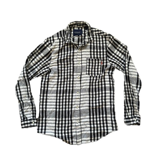 Scotch & Soda Amsterdams Button Down Flannel Plaid Shirt Black White Size Medium - Picture 1 of 6