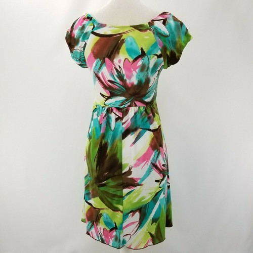 Candies Womens Small Cap Sleeve Ruched Bust Floral Watercolors Summer Dress - Picture 7 of 8