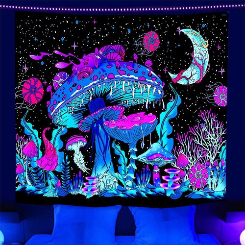 NEW AU Glow In The Dark Colorful Bohemian Neon Tapestries Bedroom Blanket Trippy - Picture 4 of 29