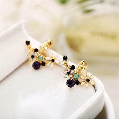 Assorted Crystal Flower Wreath Earrings Piercing Ear Studs Ear Hooks Jewelry - Picture 10 of 47