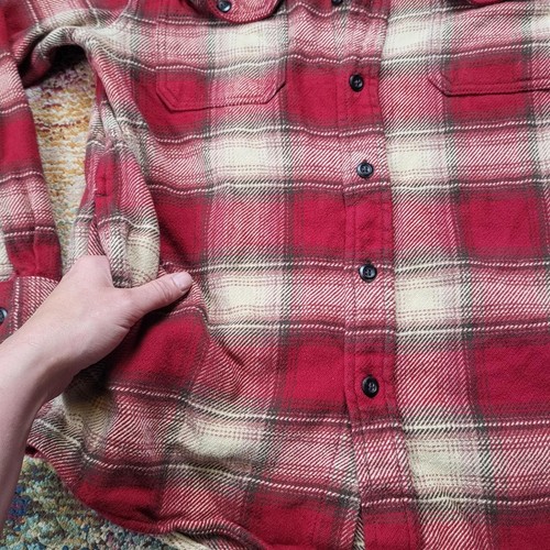 Orvis Heavy Flannel Shirt Jacket Men's Size M Pockets Red Plaid Thick Cotton - Picture 2 of 7