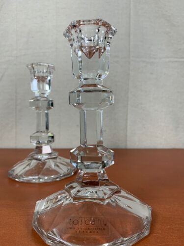 Set of 2 Toscany 24% Lead Crystal Glass Candlesticks 6” - Picture 3 of 8