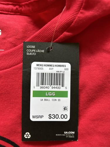 Camiseta Under Armour Calce Suelto Para Hombre Grande Rojo Algodón Cuello Redondo Mangas Cortas Nueva con Etiquetas - Imagen 9 de 9
