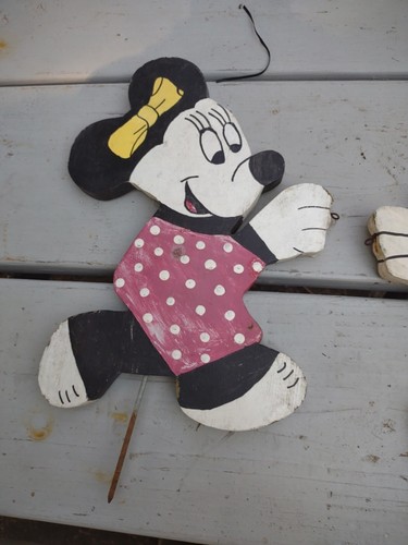 VINTAGE 1940s MICKEY MINNIE MOUSE WOOD GARDEN FIGURINES DECOR 15" LOT OF 3 - Picture 5 of 7