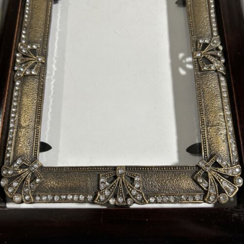 PICTURE FRAME French Art Deco Style Antique c1920's, Cherry Wood Rhinestones VGC - Picture 4 of 5
