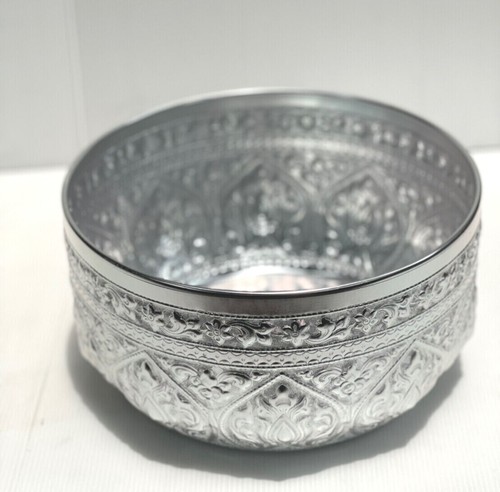 Vintage Style Thai Pattern Embossed Classic Silver Bowl Aluminium Size 20 - 26cm - Picture 46 of 65