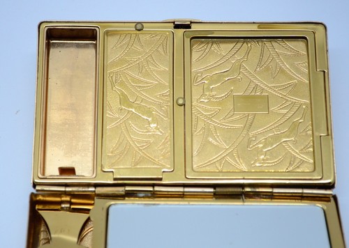 Elgin American Art Deco Nouveau Gazelle Design Metal Compact Purse Clutch Vtg - Picture 10 of 24