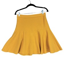 Maeve Anthropologie Mini Skirt sz S Women Swing Mustard Yellow Gauzy Back Zipper