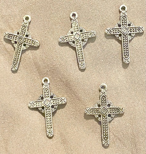 Lote de 5 Dijes Colgante Cruz Tono Plata 1.25" X 1" para Artesanía o Joyería - Imagen 1 de 3