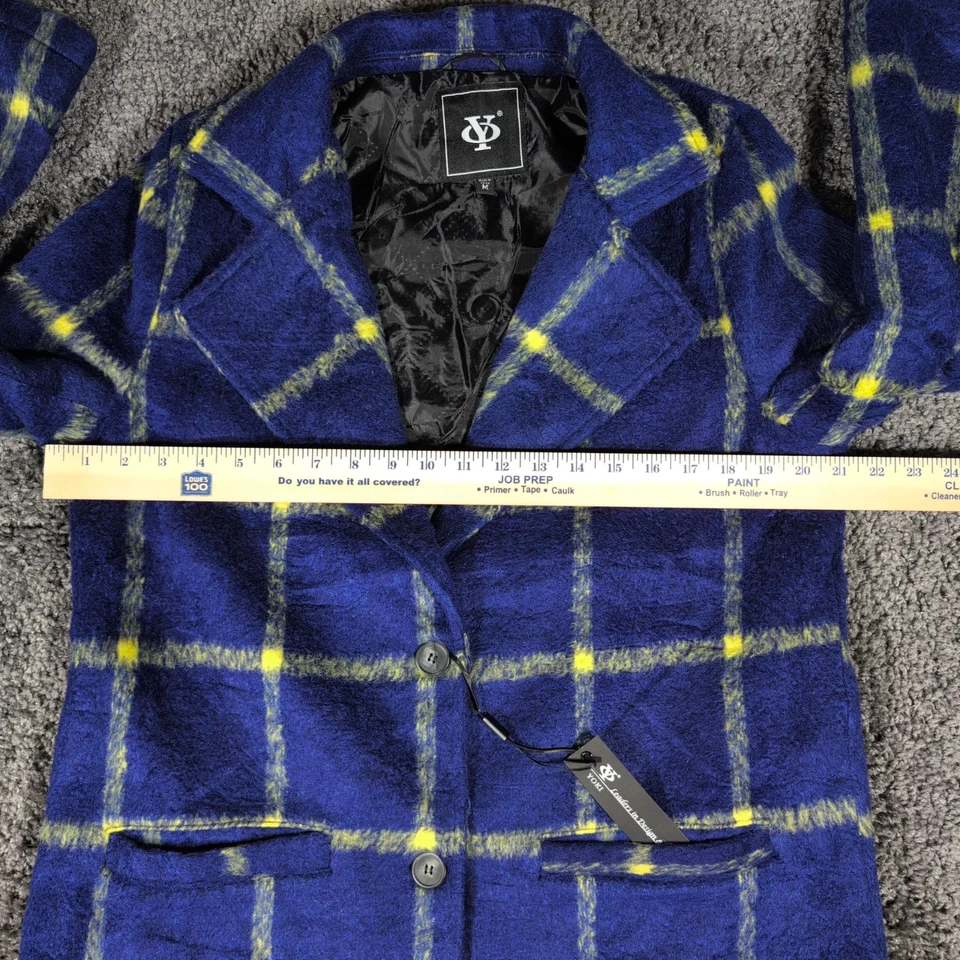 YOKI Plaid Shacket Women's M Blue Yellow Polyester Lined Pea Coat NWT - Image 4 of 4