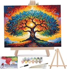 Tree of Life Paint by Numbers Kit for Adults with Framed Beginner Stained Glass