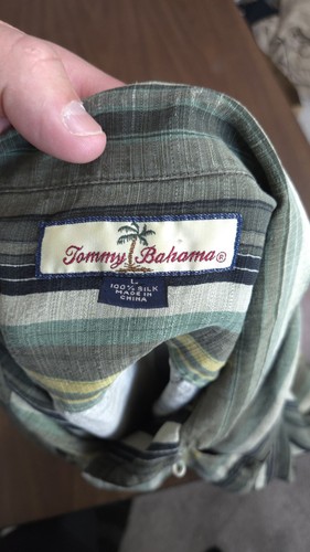 Vintage Tommy Bahama Men Large Silk Hawaiian Green Short Sleeve Shirt L307 - Picture 5 of 9