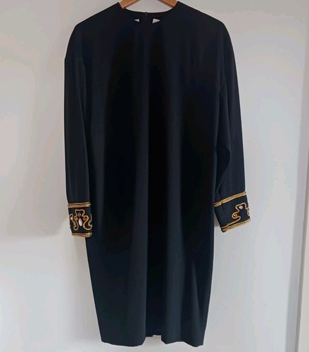 Vtg Liz Claiborne Dress Little Black Sheath 90s Y2K Sz 14 FABULOUS JEWEL CUFFS - Picture 2 of 10