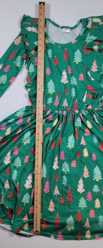 Dot Dot Smile Dress 12/14 Christmas Trees Long Sleeve Ruffle Twirl Dress - Picture 3 of 4