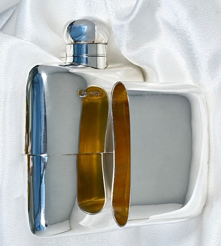 Fabulous Sterling Silver Hip Flask Detachable Gilt Cup By William Neal:1906:192g - Picture 4 of 19