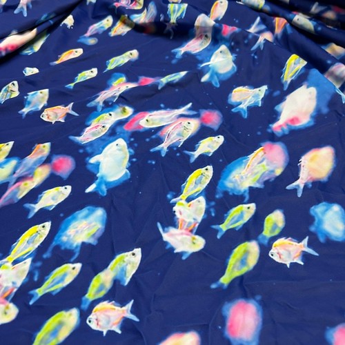 Fish with blue background print Nylon Spandex Fabric 4 Way Strech by yard - Picture 2 of 5