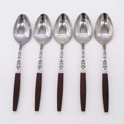 5er Set Vintage Interpur Kanu Herzen Teelöffel Edelstahl brauner Griff MCM Japan