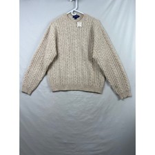 J.Crew Cable Knit Sweater Mens Large Oatmeal Beige 100 Wool Fisherman Crewneck
