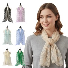 Retro Embroidered Flower Lace Scarf Lightweight Breathable Mesh Sunscreen Shawl