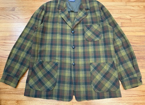 Vintage 50er 60er Pendleton kariert 3 Taschen Knopfleiste Chore Blazer Mantel Jacke Wolle - Bild 7 von 13