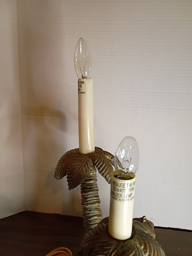 VINTAGE ELEPHANT TROPICAL PALM TREE TABLE LAMP DUAL LIGHT - Picture 4 of 4