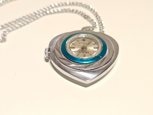 OROLOGIO VINTAGE SVIZZERO BELLISSIMO DONNA CROMATO CIONDOLO STILE CUORE "SECILA"DE LUXE - Foto 9 di 14