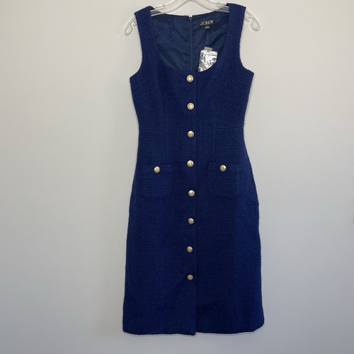 J.CREW Sophia Tweed Dress Women 2 Sleeveless Midi NEW Gold Button Classic BY798 - Picture 3 of 13