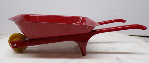 1950s Wyandotte Red Garden Wheelbarrow Yellow Wheel Pressed Steel Childs Toy
