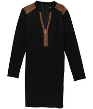 GUESS Womens Ponte Faux Leather Trim Sheath Dress