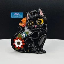 BLACK CAT FLOWER CHALA PAL KEY FOB COIN PURSE KEYCHAIN