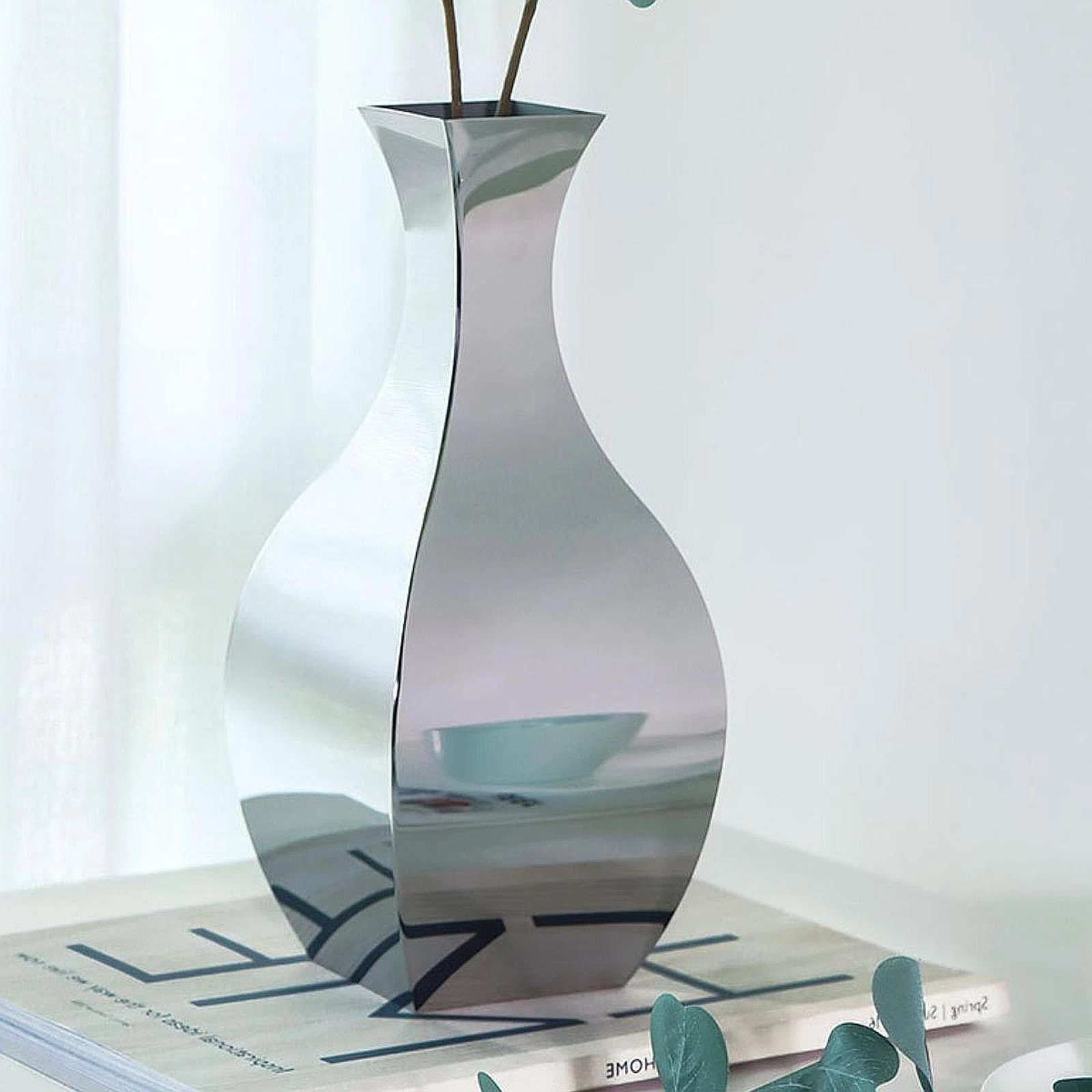 Polished Stainless Steel Vase Desktop Decoration Multifunctional Mirror Surface