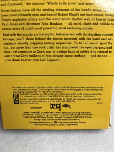 Led Zeppelin The Song Remains the Same VHS Madison Square Garden Concert 1973 - Picture 10 of 10