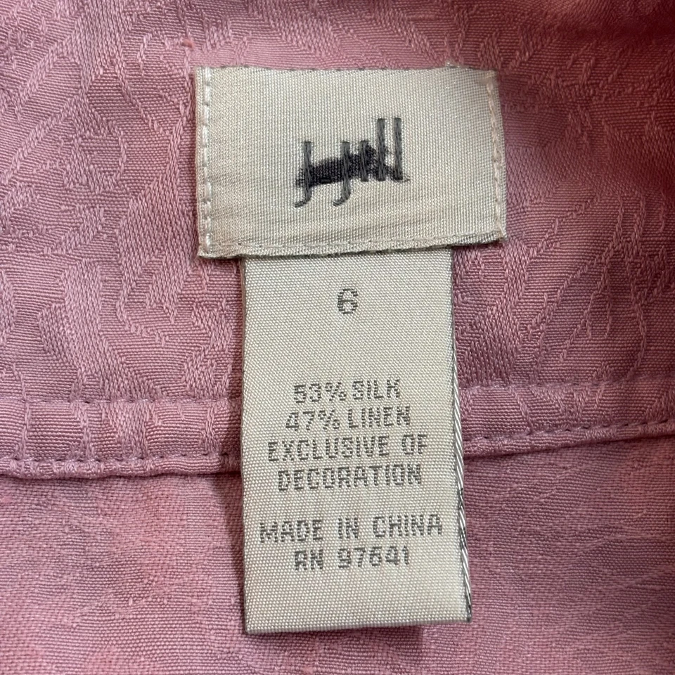 Falda J Jill de lino de seda para mujer 6 rosa jacquard midi abertura profesional Y2K Foto 2 de 4