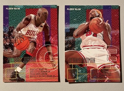 1995-96 Fleer Michael Jordan #22 + Dennis Rodman #23 Textured Embossed Bulls Lot