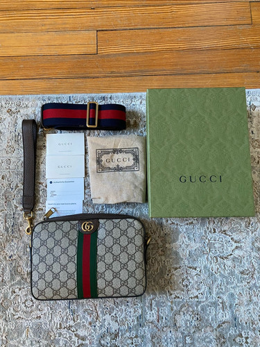 GUCCI GG Supreme Web Stripe Crossbody Bag Ophidia Wristlet $1850