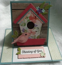 Stampin Up! Card Kit Floral BIRDHOUSE Easel Stand-Up Card THINKING OF YOU Lovely