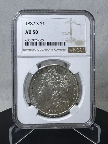 1887 S $1 Morgan Silver Dollar AU50 Circulated Coin NGC Graded, San Francisco