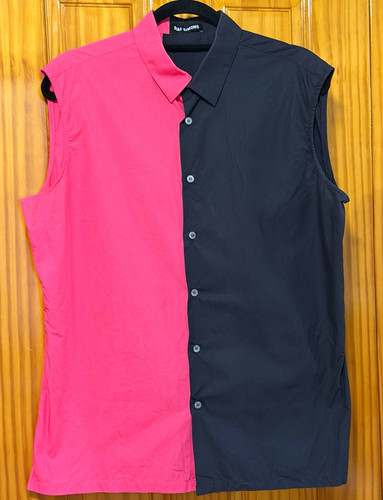 Raf Simons, Raf Simons Archive Two Tone Pink Black Sleeveless Button Up Shirt Size 50