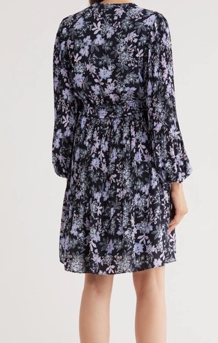 Nanette Lepore Long Sleeve Chiffon Dress Navy Floral Print Size 8 MSRP $148.00 - Picture 6 of 7