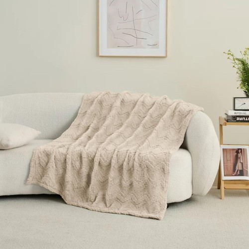 3 Layer Jacquard Throw Blanket - 50x70 Inch Soft Fleece with Wave Pattern, Br... - Picture 4 of 6