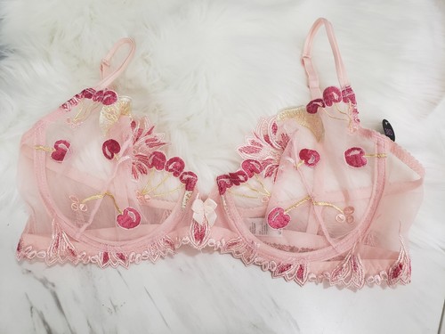NEW - STUNNING Pink Lace Cherry Print Embroidered Lingerie Bra 38D
