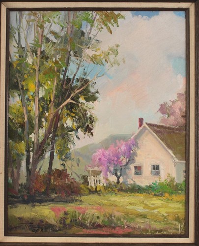 Vintage Joyce Pike American Western California Landschaft Gehöft Ölgemälde - Bild 2 von 8