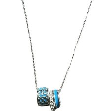 Coach Signature Black Enamel Crystal Rondell Charm Silver Tone Necklace C1905