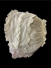 Vintage Handmade Cotton White Ruffles And Lace Baby/Doll Bonnet
